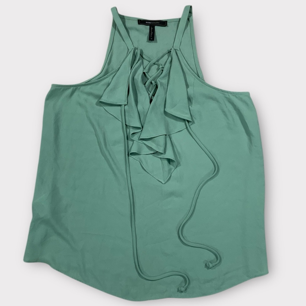 Women’s BCBG MAXAZRIA Sage Green Sleeveless Chiffon Boho Blouse Size Medium #023